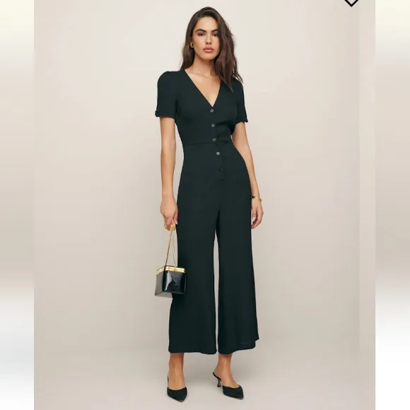 NWT Reformation France Black Jumpsuit Size 10 - Picture 1 of 10